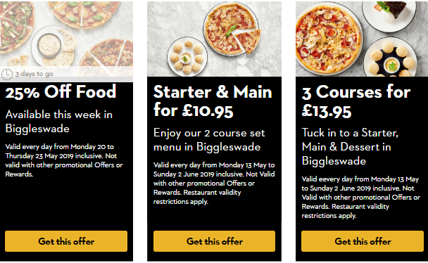 Pizza Express Biggleswade Offers and Coupons